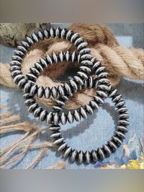 Silver Tone Beaded Stretch Bracelets - Set of 3